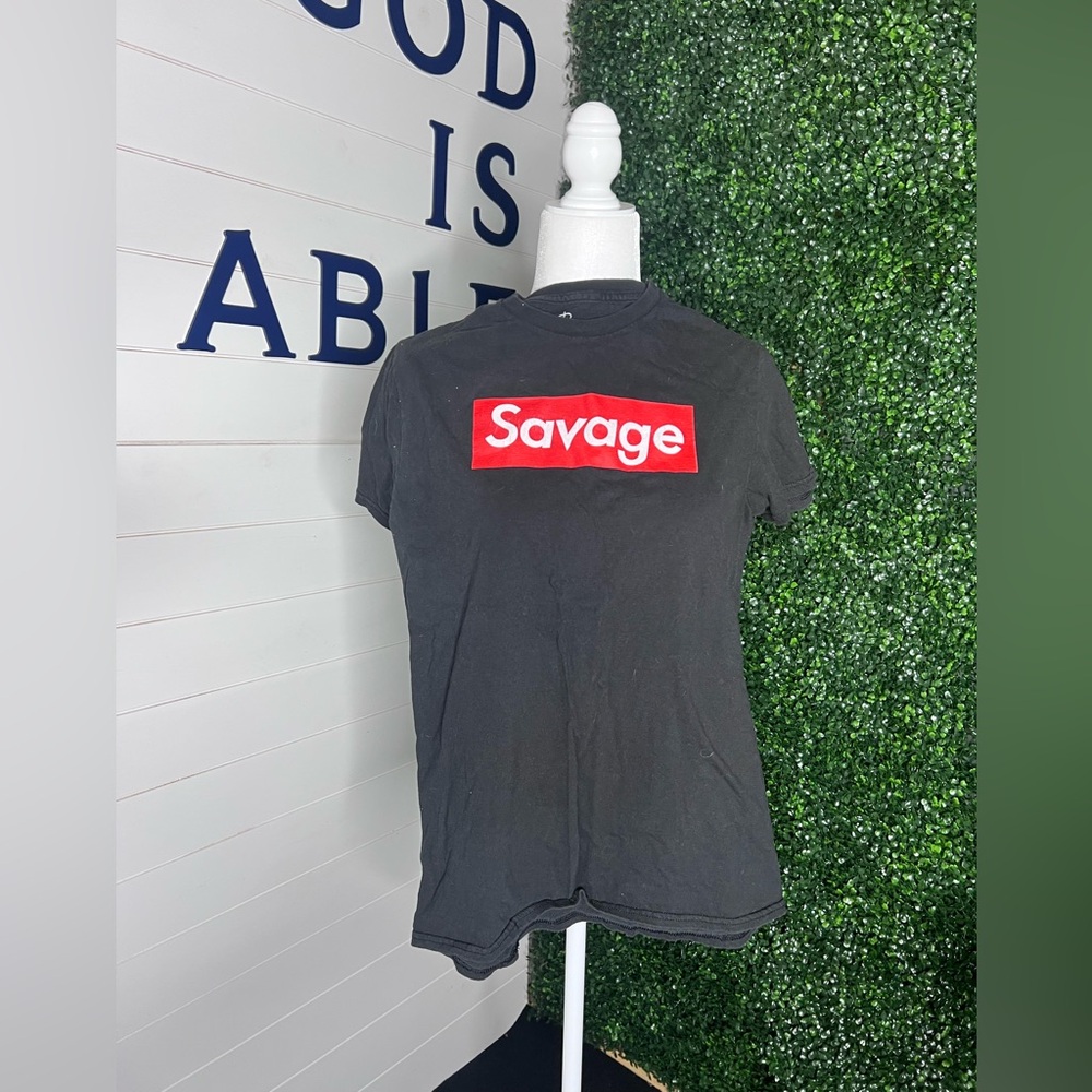Salvage Black Tee with Red Box Logo